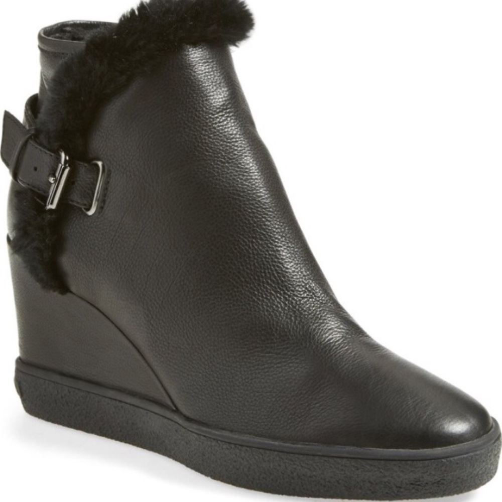 Aquatalia Cameron Faux Fur Trim Wedge Bootie 12